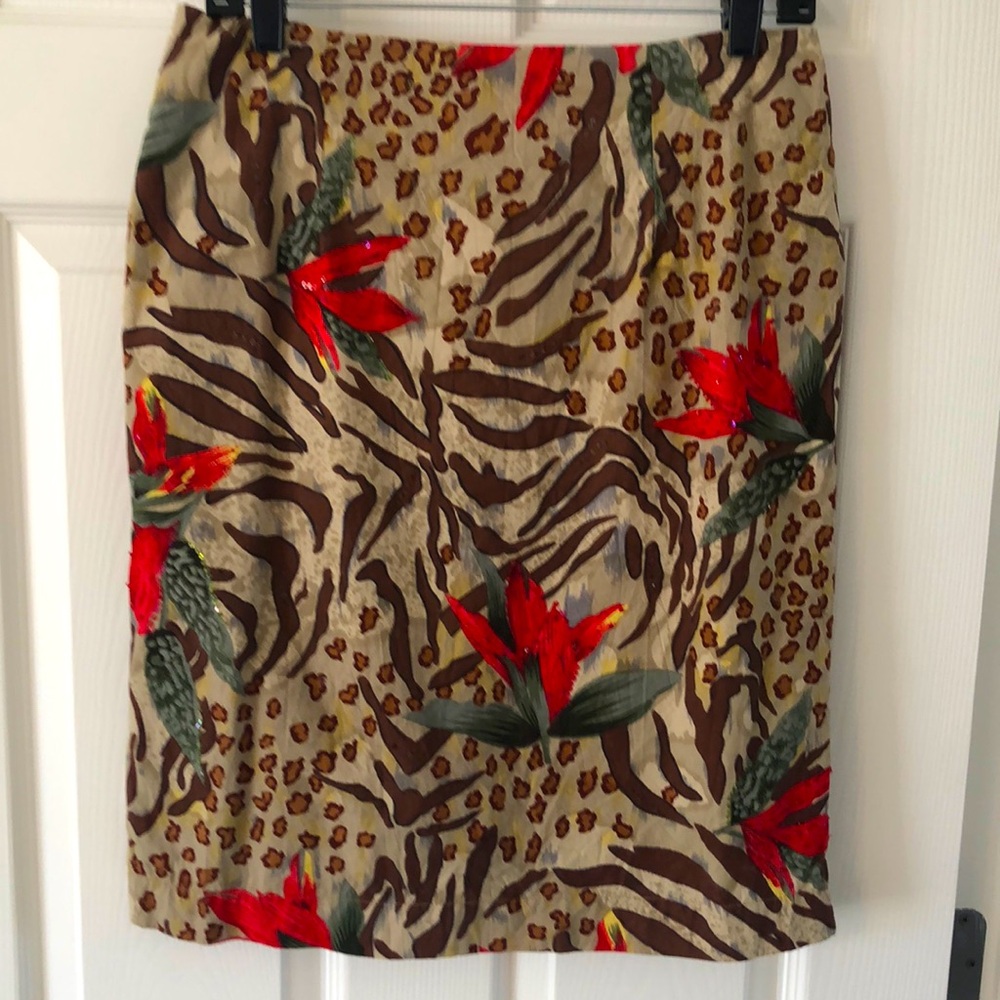 Renee Derby Skirt, Animal and flower, print with sequin embellishment